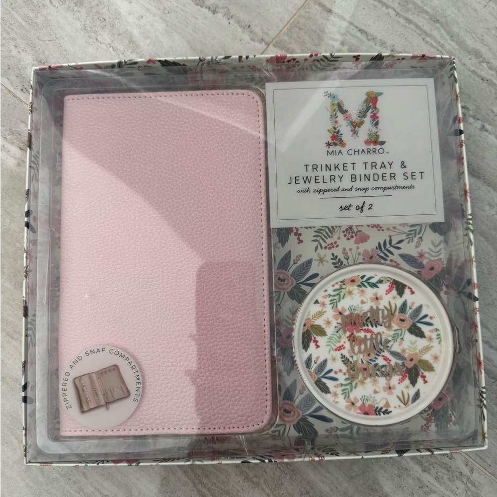 Mia Charro Pink Jewelry Binder & Floral Trinket Tray Set